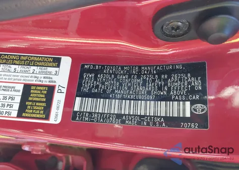 2014 Toyota Camry Se from USA, damaged, VIN 4T1BF1FK8EU805097